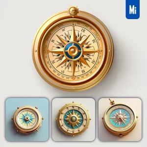 Midjourney Prompt Compass Icon 3D Material Game UI Golden Art Gold
