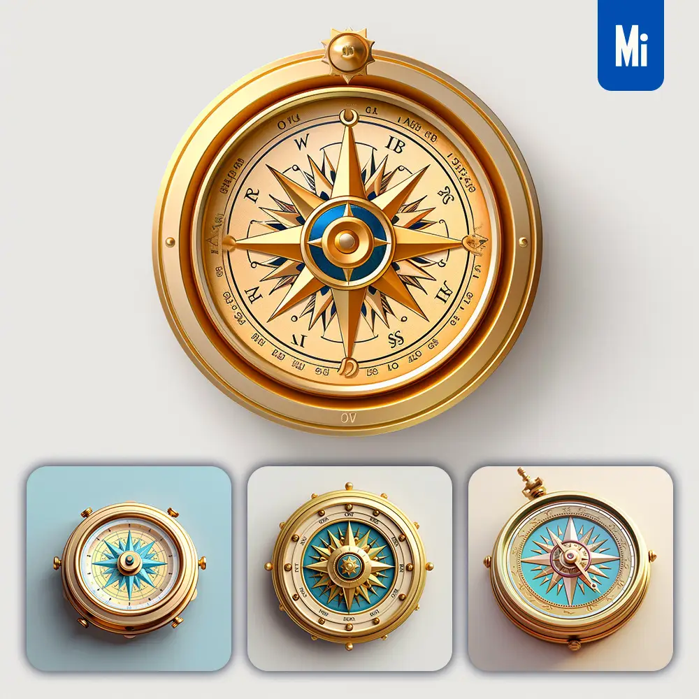 Midjourney Prompt Compass Icon 3D Material Game UI Golden Art Gold
