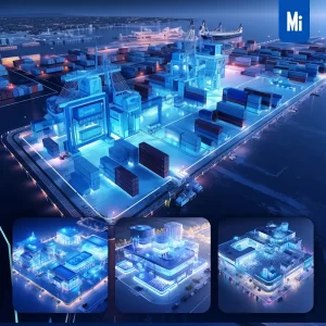 Midjourney Prompt Container Port Scene Blue Technology 3D Model
