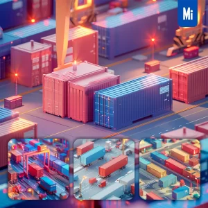 Midjourney Prompt Container Port Wharf Scene 3D Sea Transportation Harbour Handling