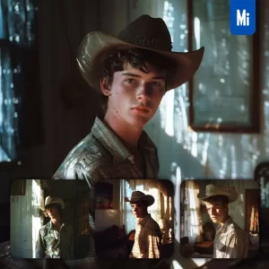Midjourney Prompt Cowboy Man American Light Sunshine Room Portrait Photography