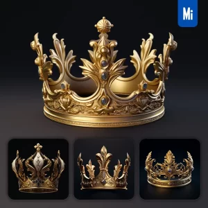 Midjourney Prompt Crown 3D Material Golden Art Gold Game UI Icon