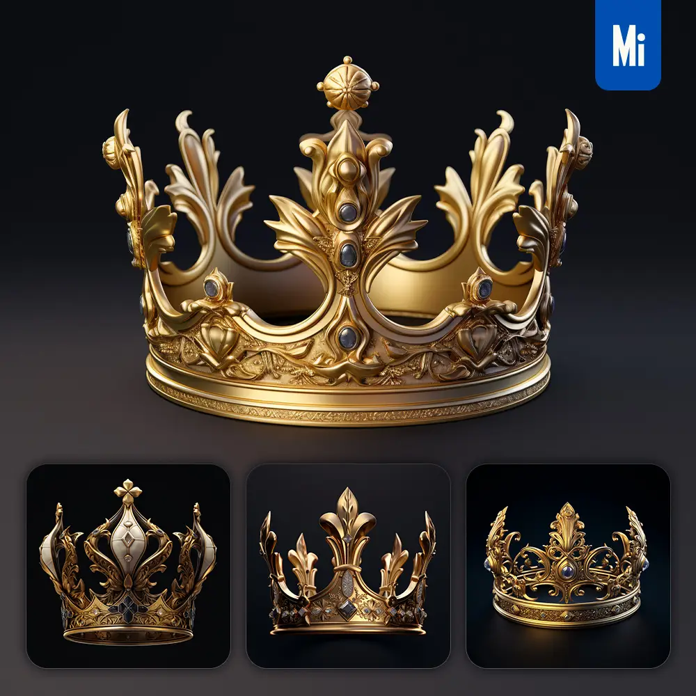 Midjourney Prompt Crown 3D Material Golden Art Gold Game UI Icon