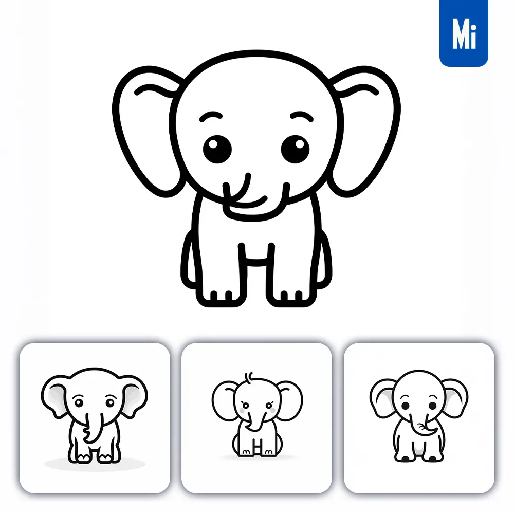 Midjourney Prompt Elephant Thick Line Cartoon Vector Logo Icon