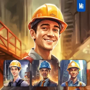 Midjourney Prompt Engineer Construction Man Cartoon Illustration Painting Portrait Face