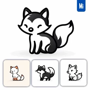 Midjourney Prompt Fox Thick Line Cartoon Vector Logo Icon