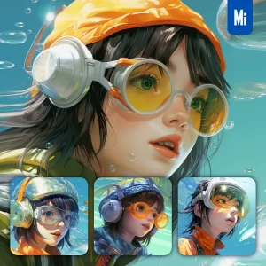 Midjourney Prompt Girl Swim Swimming Glasses Sea Water Goggles Portrait Painting Woman Diving