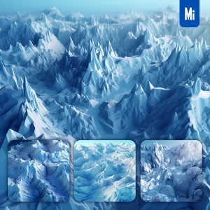 Midjourney Prompt Glacier Mountain Range Blue Scene 3D Model