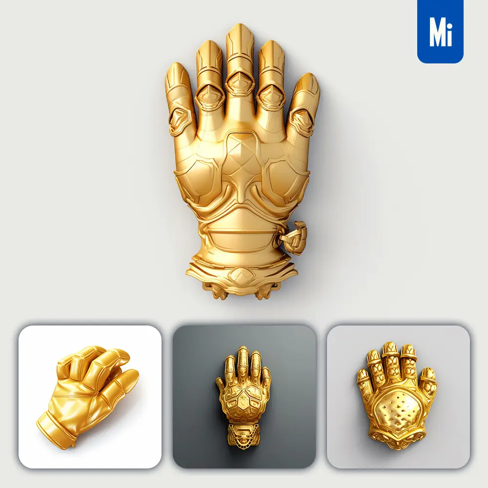 Midjourney Prompt Glove Icon 3D Material Game UI Golden Art Gold