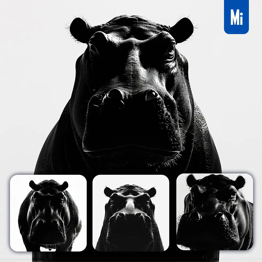 Midjourney Prompt Hippo Front Black White Light Face Head Mysterious Silhouette Photography