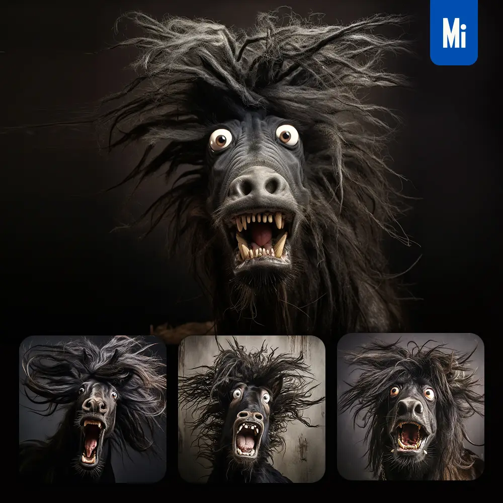 Midjourney Prompt Horse Black Crazy Fur Photography Portrait Hair Mania Mane
