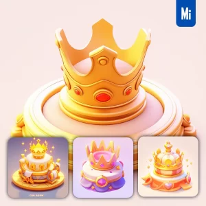 Midjourney Prompt Icon 3D Game Crown UI Art Golden