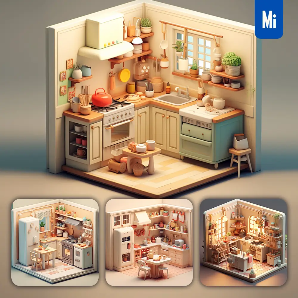 Midjourney Prompt Kitchen 3D C4D Model Space Scene