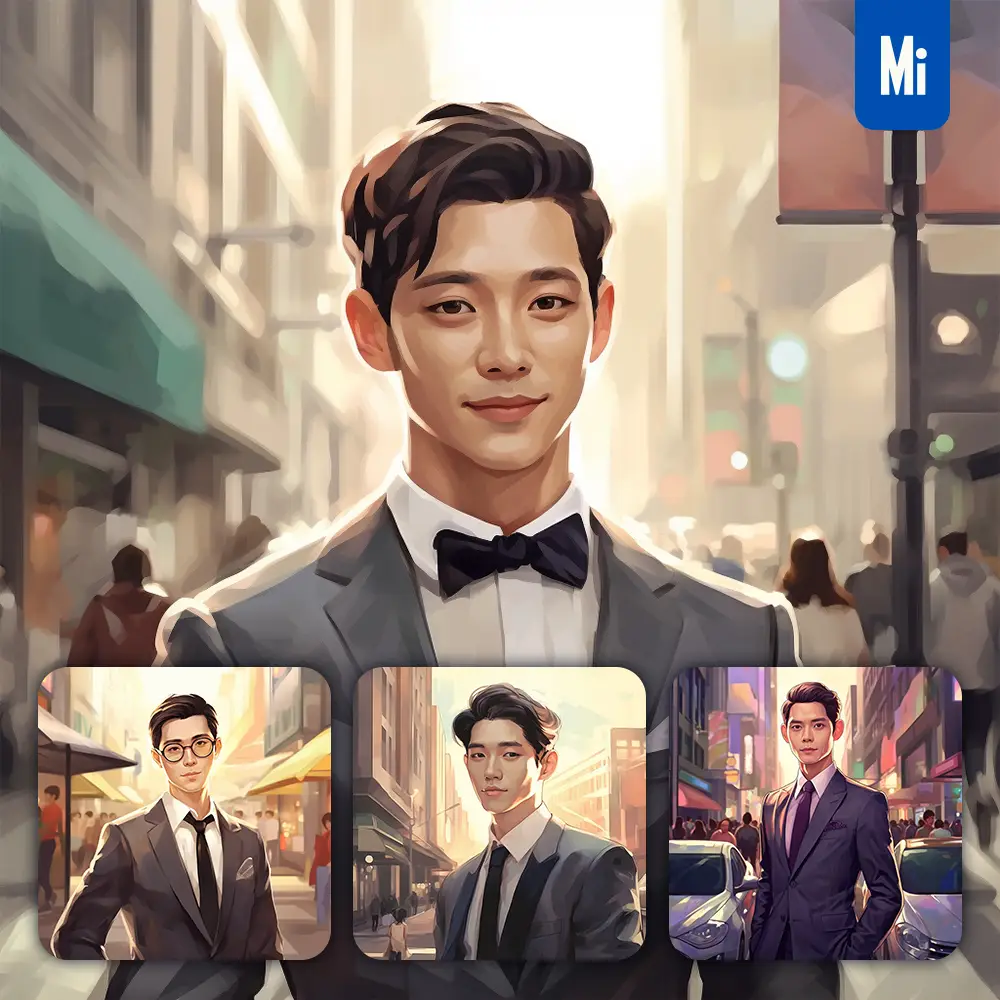 Midjourney Prompt Man Korean Elite Gentleman Cartoon Illustration Painting Portrait Face