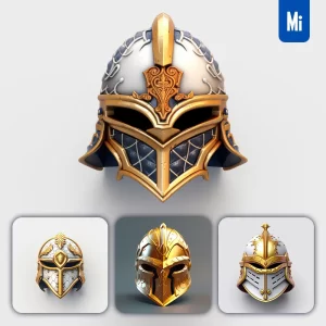 Midjourney Prompt Mask Helmet Icon 3D Material Game UI Golden Art Gold