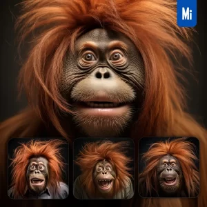 Midjourney Prompt Monkey Orangutan Ape Crazy Fur Photography Portrait Hair Mania Mane