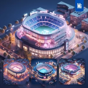 Midjourney Prompt Night Stadium City Scene 3D C4D Model