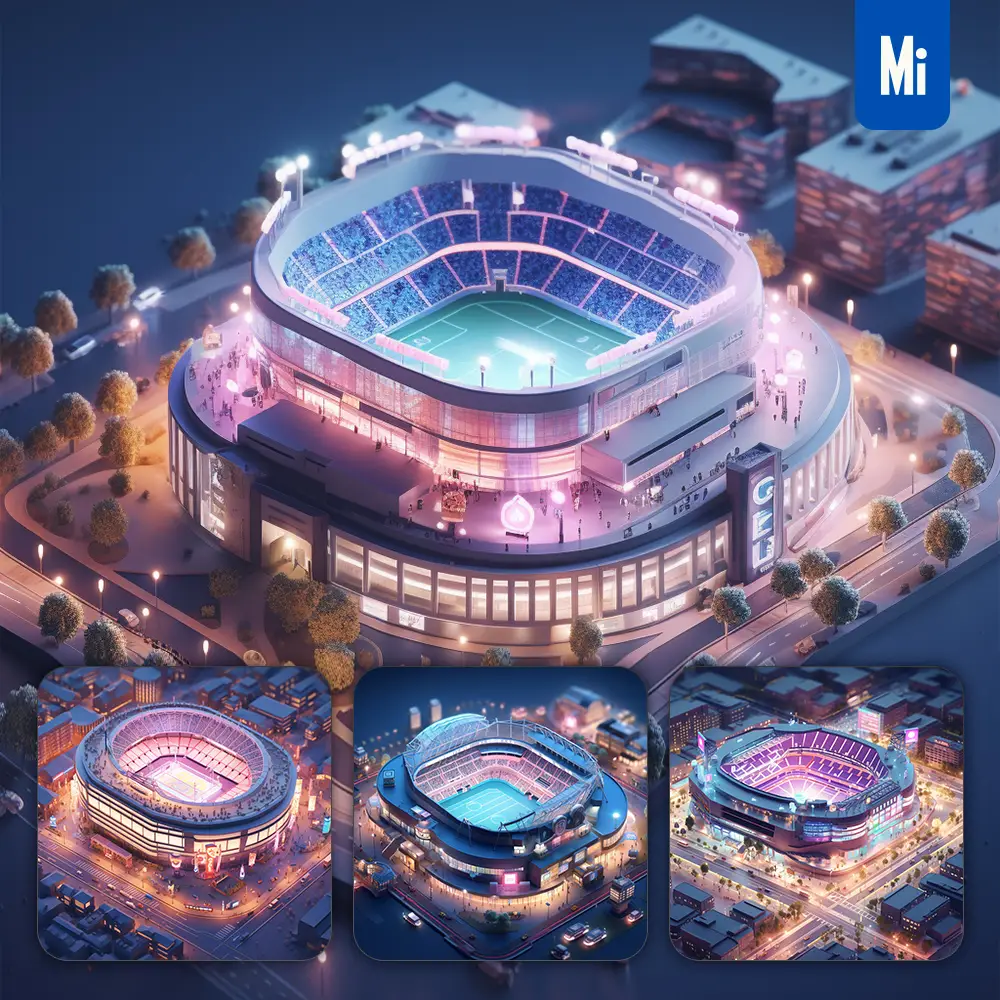 Midjourney Prompt Night Stadium City Scene 3D C4D Model