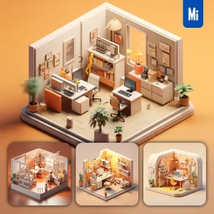 Midjourney Prompt Office Work 3D C4D Model Space Scene