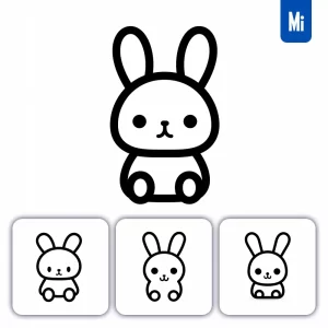 Midjourney Prompt Rabbit Cute Thick Line Cartoon Drawing Vector Logo