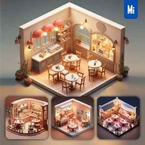 Midjourney Prompt Restaurant 3D C4D Model Space Scene