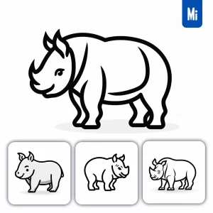 Midjourney Prompt Rhinoceros Stick Figure Abstract Hand Drawn Doodle Thick Line Vector Logo Icon