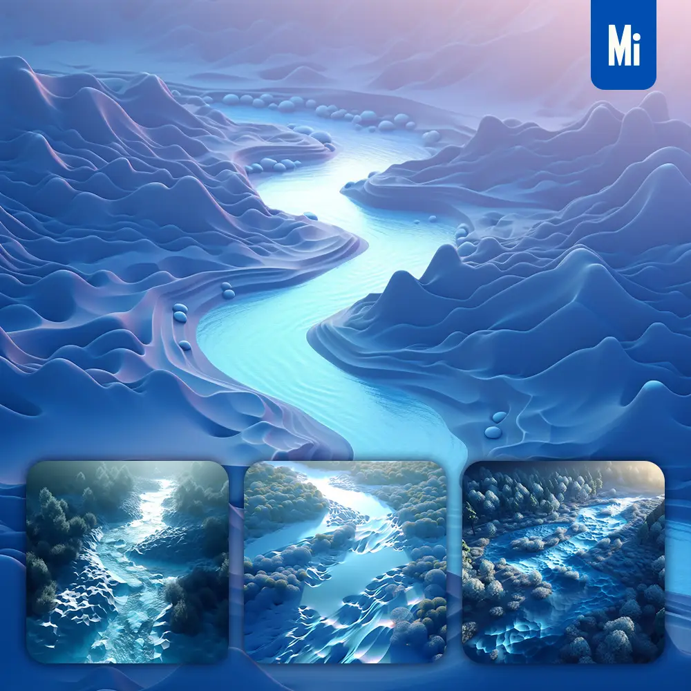 Midjourney Prompt River Blue Scene 3D Model