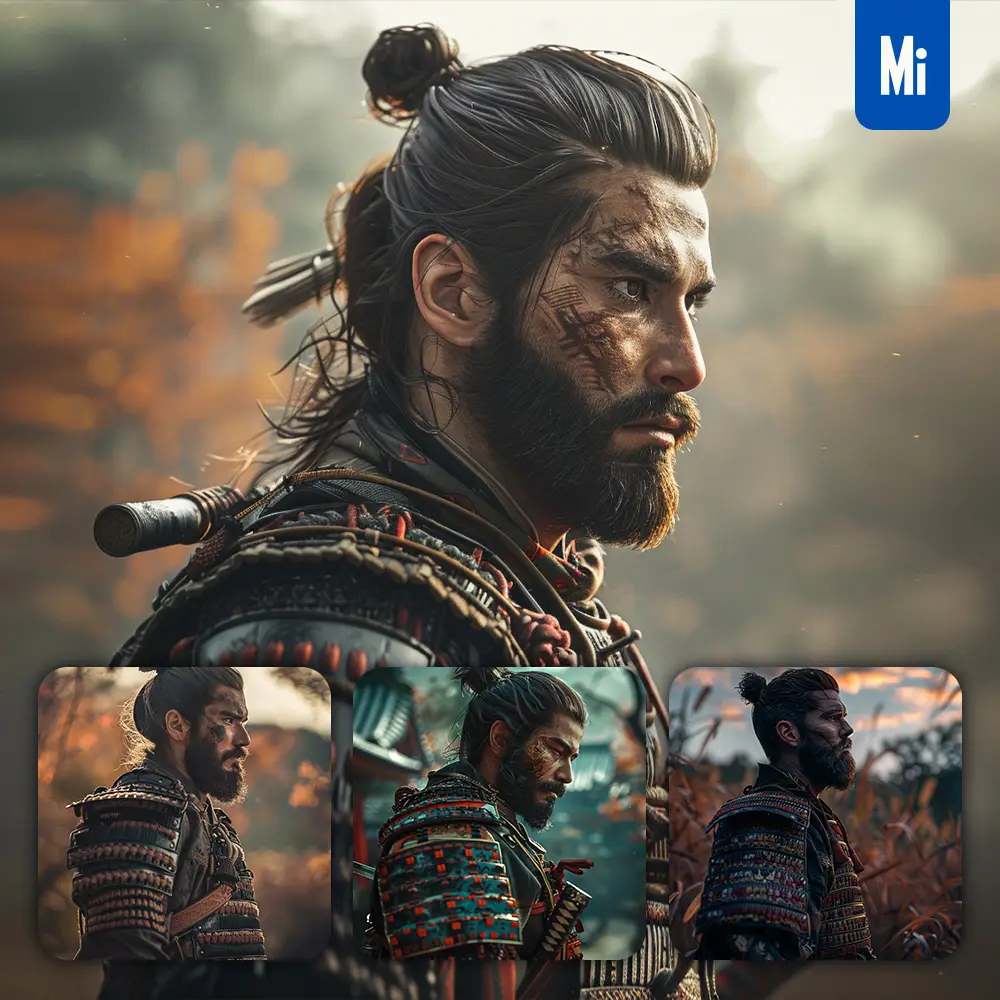 Midjourney Prompt Samurai Traditional Japanese Handsome Beard Armor Photography