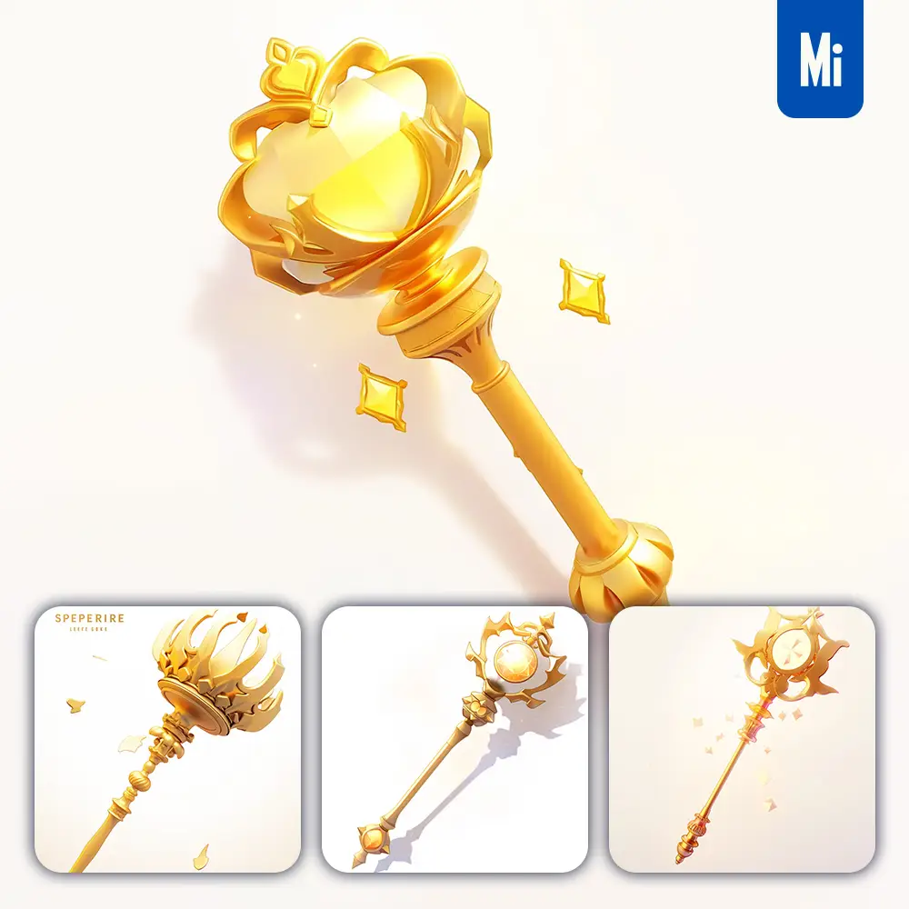 Midjourney Prompt Scepter Icon 3D Game Golden Gold UI