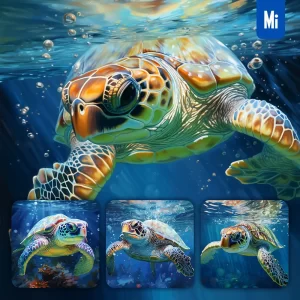 Midjourney Prompt Turtle Swim Sea Swimming Water Underwater Oil Painting