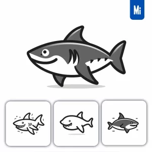 Midjourney Prompt Shark Thick Line Cartoon Vector Logo Icon
