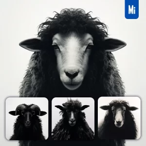 Midjourney Prompt Sheep Black White Photography Face Head Silhouette Front