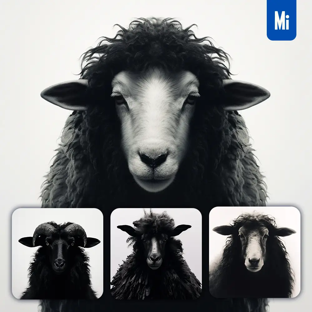 Midjourney Prompt Sheep Black White Photography Face Head Silhouette Front