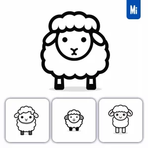 Midjourney Prompt Sheep Thick Line Cartoon Vector Logo