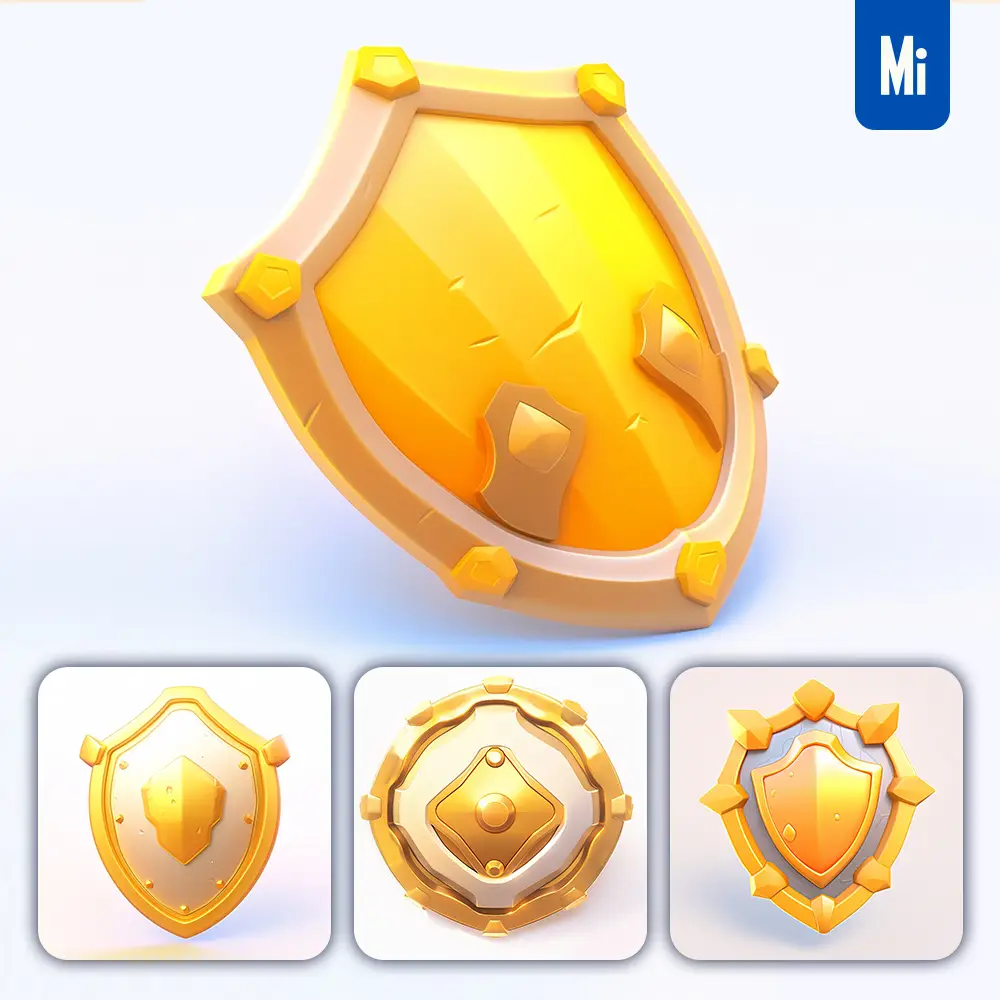 Midjourney Prompt Shield Icon 3D Game Golden Gold UI