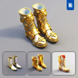 Midjourney Prompt Shoes Boots Icon 3D Material Game UI Golden Art Gold