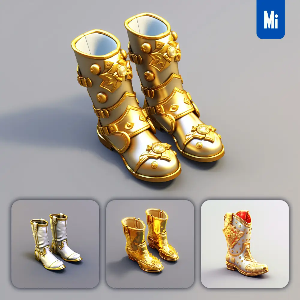 Midjourney Prompt Shoes Boots Icon 3D Material Game UI Golden Art Gold