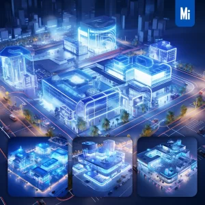 Midjourney Prompt Shopping Mall Blue Light Scene 3D Model