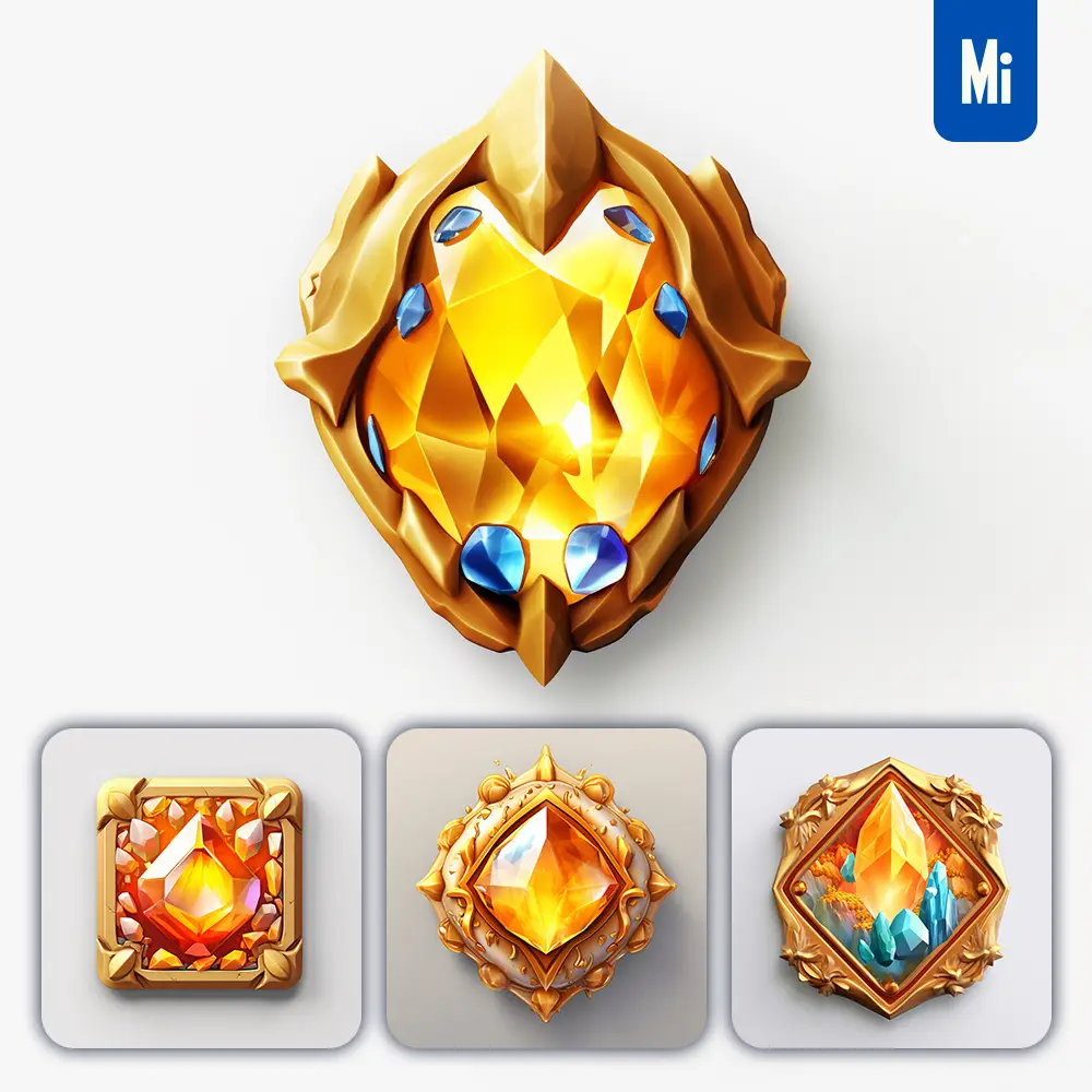 Midjourney Prompt Sorcerer Stone Precious Icon 3D Material Game UI Golden Art Gold