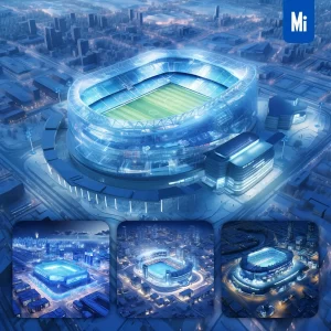 Midjourney Prompt Stadium City Blue Scene 3D Model