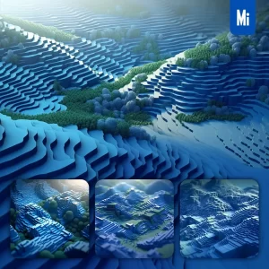 Midjourney Prompt Terraced Field Mountain Blue Scene 3D Model