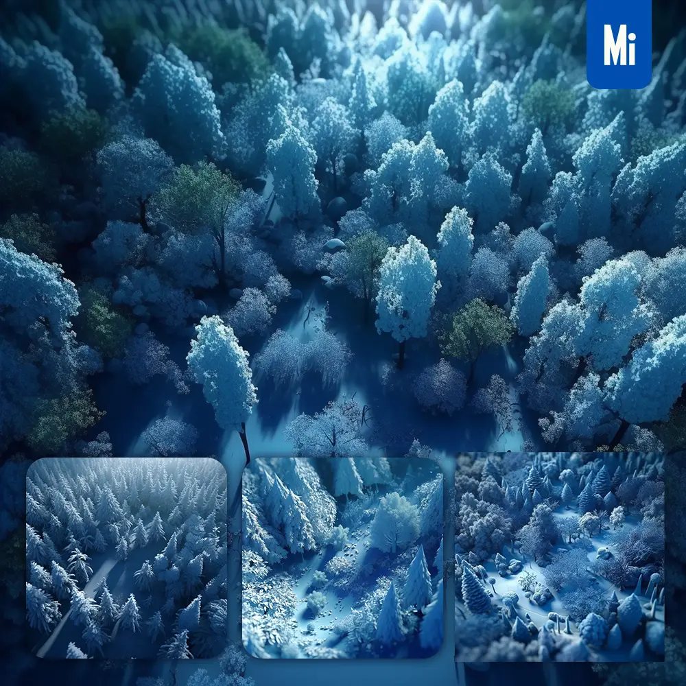 Midjourney Prompt Tree Forest Woods Blue Scene 3D Model