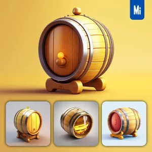 Midjourney Prompt Wine Wooden Barrel Icon 3D Material Game UI Golden Art Gold