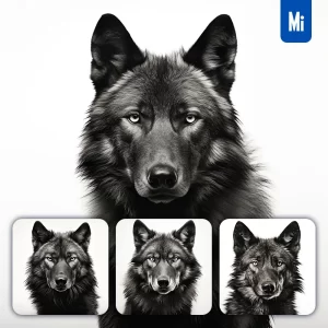 Midjourney Prompt Wolf Black White Photography Face Head Silhouette Front