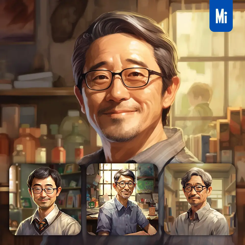 Midjourney Prompt Wrinkly Man Professor Teacher Cartoon Illustration Painting Portrait Face