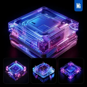 Midjourney Prompt CPU Intel AMD 3D Blue Transparent Structure