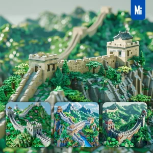 Midjourney Prompt China Great Wall Mountain Assembled 3D Lego Model Scene