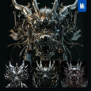 Midjourney Prompt Chinese Dragon Mechanical Head 3D Mecha Robotic Science Fiction AI