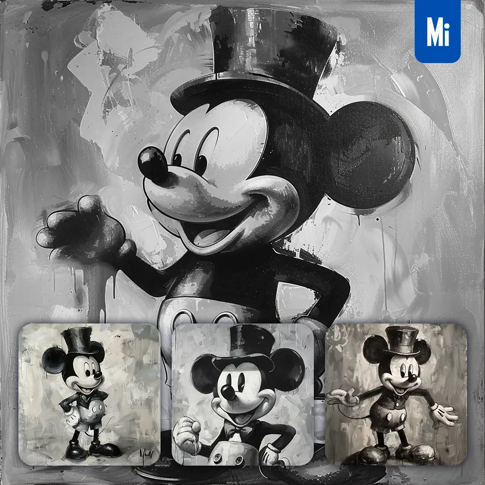 Midjourney Prompt Disney Mickey Mouse Character Animation Painting Cartoon Black and White Drawing