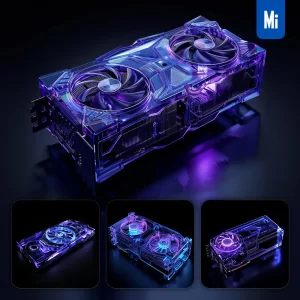 Midjourney Prompt NVIDIA GPU GeForce Graphics Card 3D Blue Transparent Structure